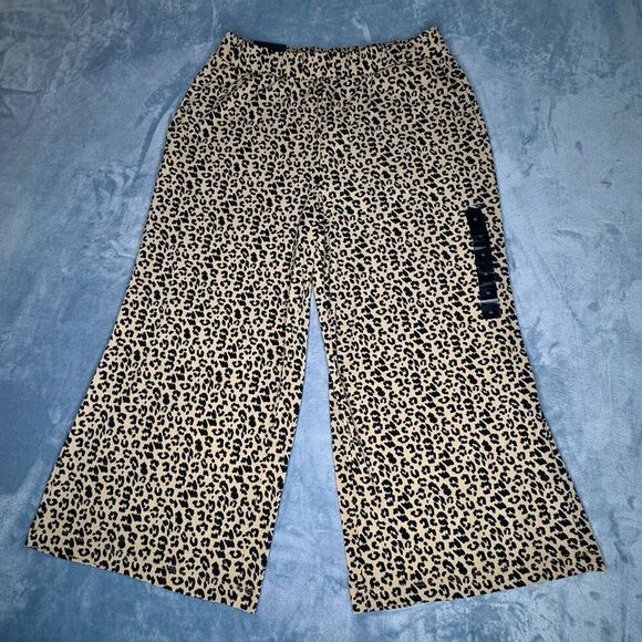 Banana Republic Sz M Women’s Pants Leopard Animal Print Wide Leg Cropped Pockets - Picture 2 of 13